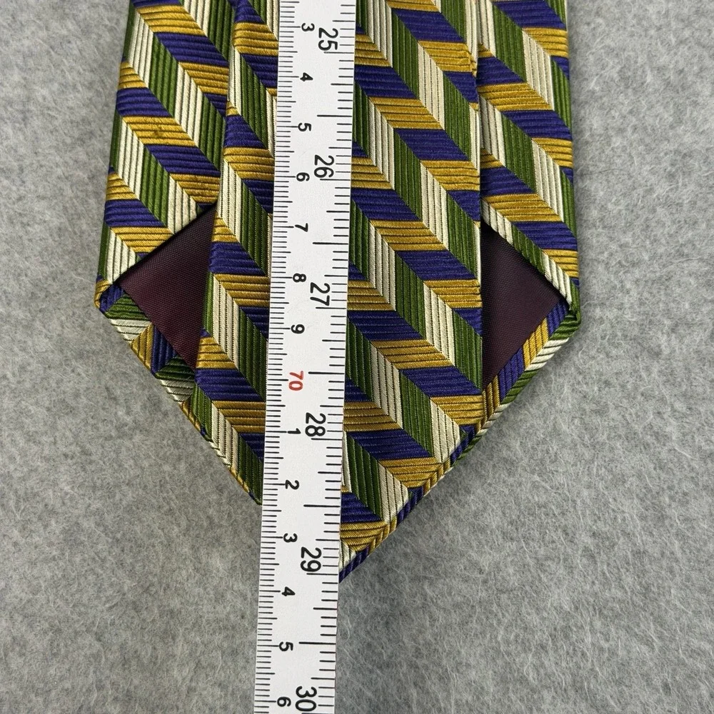 Vintage Garrick Anderson Silk Tie‎ Purple Gold Green Herringbone USA 58x4